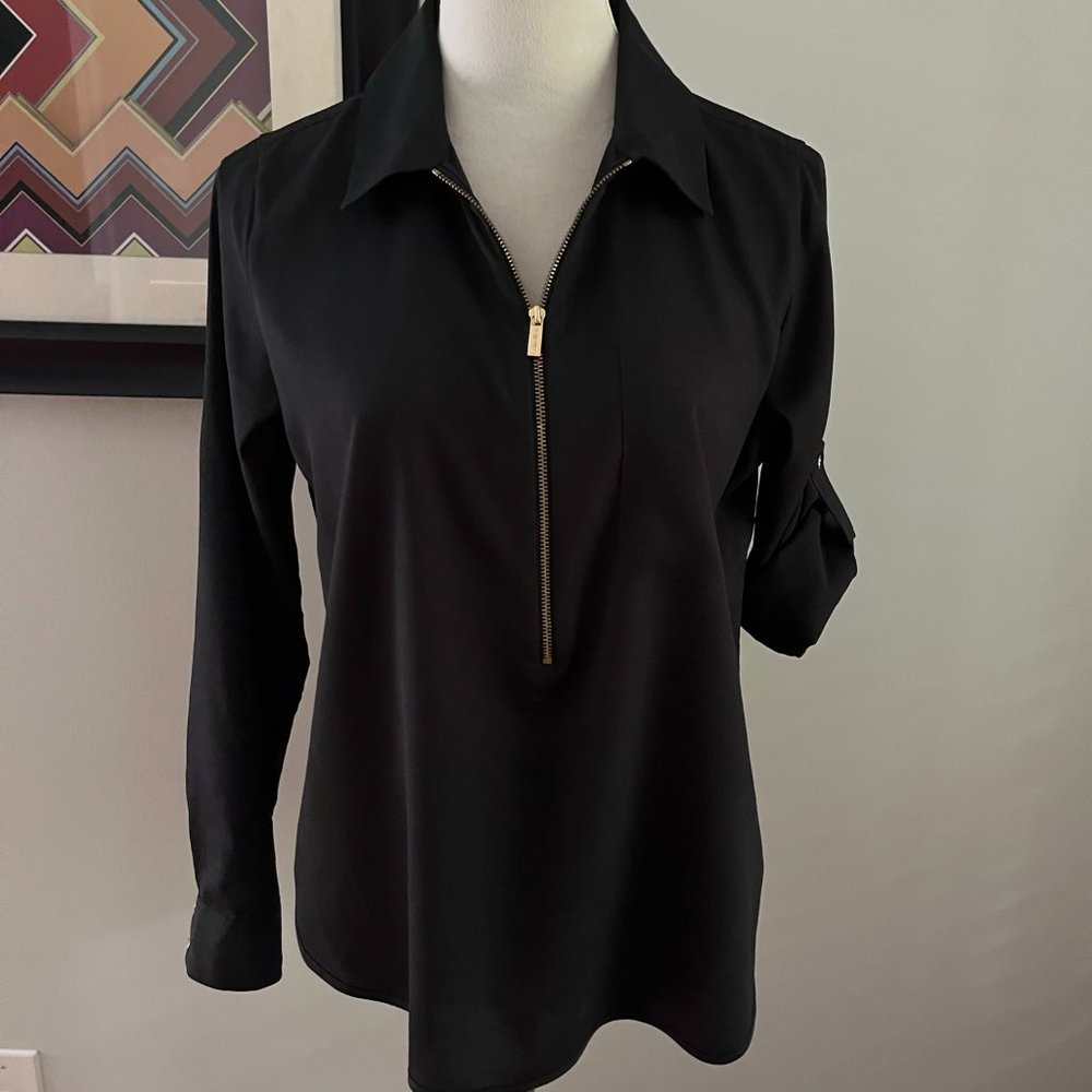 Calvin Klein Black Zip Front Long-sleeved Blouse S